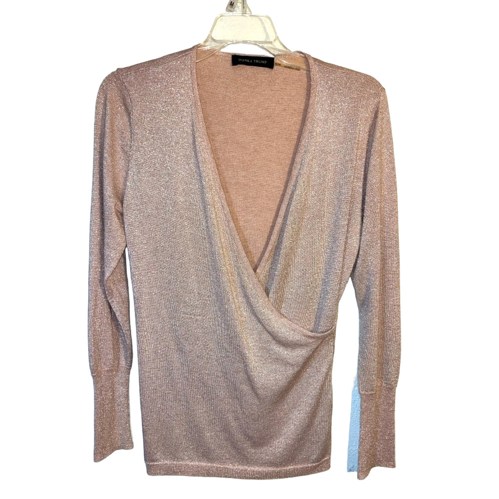 Ivanka Trump Blouse Sweater Long Sleeve V Neck Women’s Medium Shimmer Sparkle